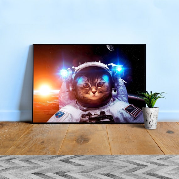 Cat Astronaut, NASA photo — space collage poster, astronaut photo portrait, digital collage, space poster