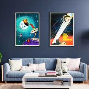 Sputnik 1, 1957, USSR — Soviet vintage space poster, propaganda poster, soviet space, retro soviet art