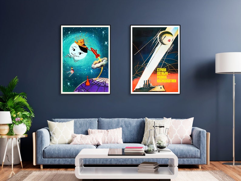 Sputnik 1, 1957, USSR — Soviet vintage space poster, propaganda poster, soviet space, retro soviet art