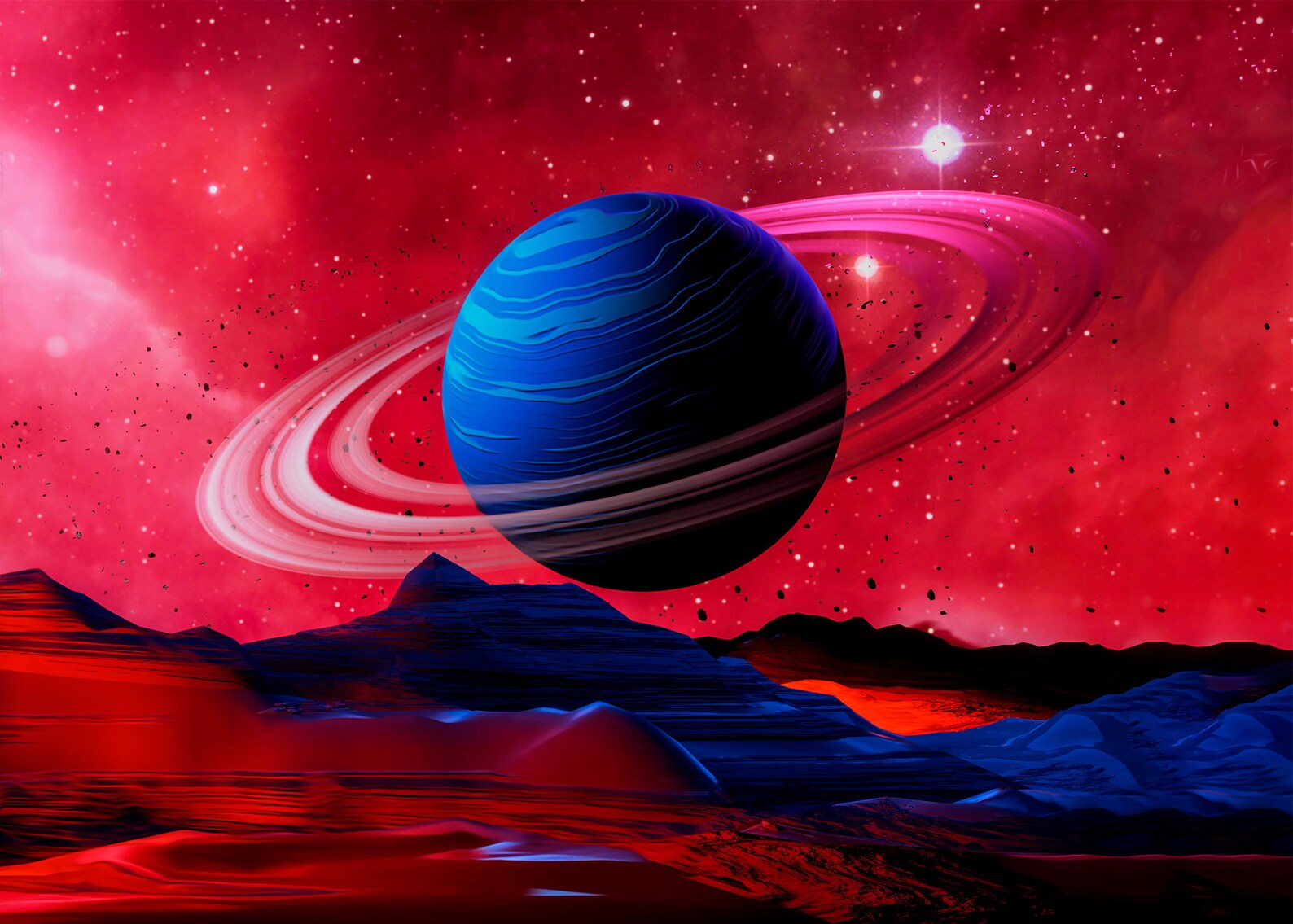 Neon space landscape: Saturn synthwave/vaporwave/cyberpunk | Etsy