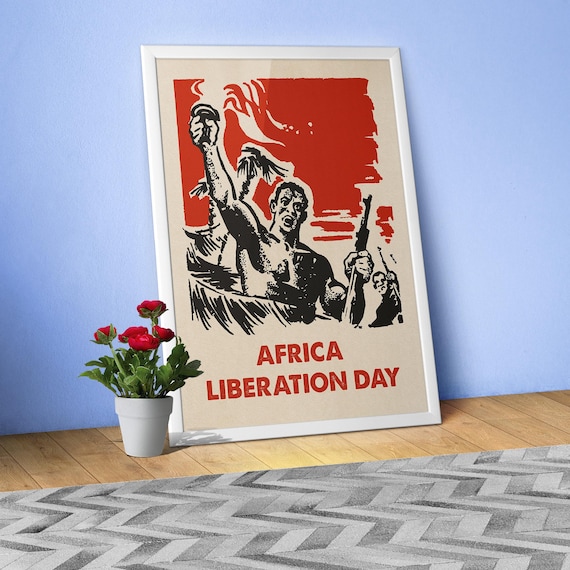 Africa Liberation Day poster, 1960s Soviet style — Civil Rights Protest Art, USSR Vintage Anti Colonial Political Wall Print