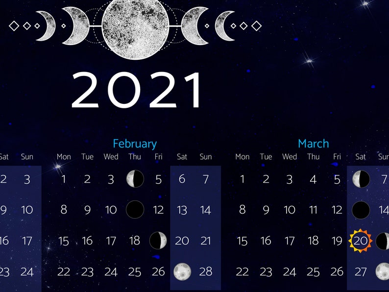 Moon Calendar 2021 Moon phases 2021 poster | Etsy