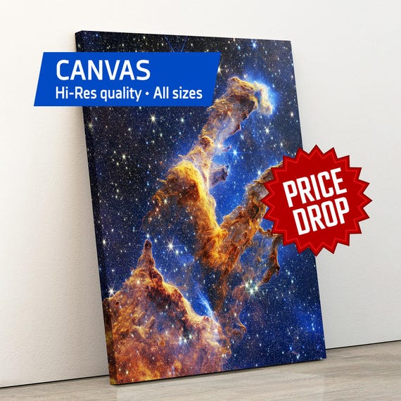 JWST Pillars of Creation 2022 (James Webb/JWST) — Canvas. Space poster, science art print, amazing space hi-res photo, nerdy gift for him