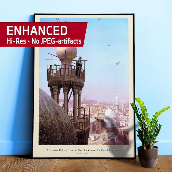 A Muezzin Calling, 1879 Jean-Léon Gérôme – Minaret Prayer Scene poster / Islamic Wall Art, Orientalist Print, Rare Muslim Poster,Middle East