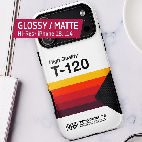 VHS Cassette • iPhone Case — T-120 Retro Phone Case. 1980s VHS Design, Tough Cover for iPhone 18/17/ 16/15, Glossy/Matte