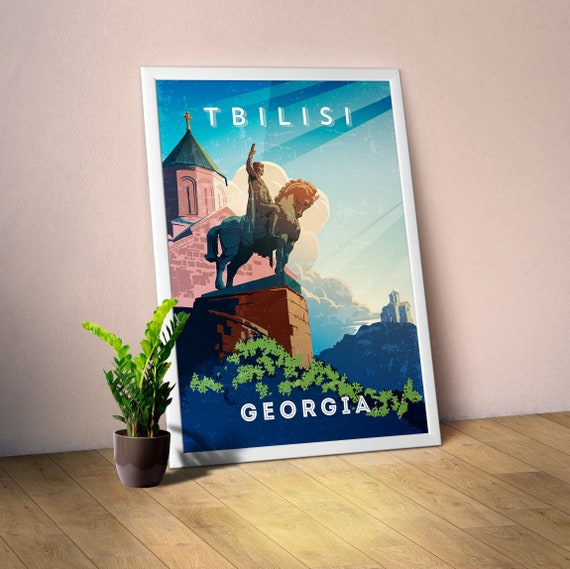 Tbilisi, Georgia/Sakartvelo/საქართველო — Retro travel minimalist poster, retro travel art, retro travel wall art, vector art
