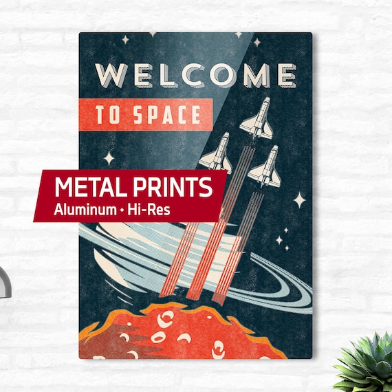 Welcome to Space — Metal print. Vintage space poster, retro space metal decor, 1950s space propaganda, retrofuturism print, retro sci-fi