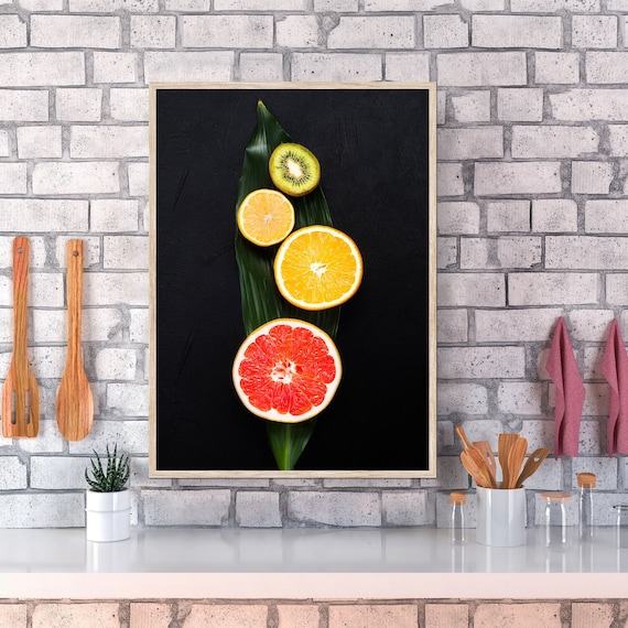 Tropical Fruits Wall Art – Kiwi Orange Grapefruit Print, Colorful Kitchen Poster, Citrus Food Decor, Minimalist Fruit Artwork for Home