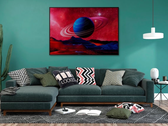 Neon space landscape: Saturn [synthwave/vaporwave/cyberpunk] — space aesthetic poster, retrowave poster, vaporwave poster, neon poster