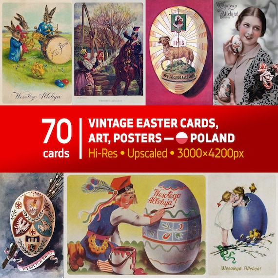 Vintage Easter Polish Cards 1910s – Retro Easter Postcards & Art Prints, Victorian Digital Download Collection for scrapbooking