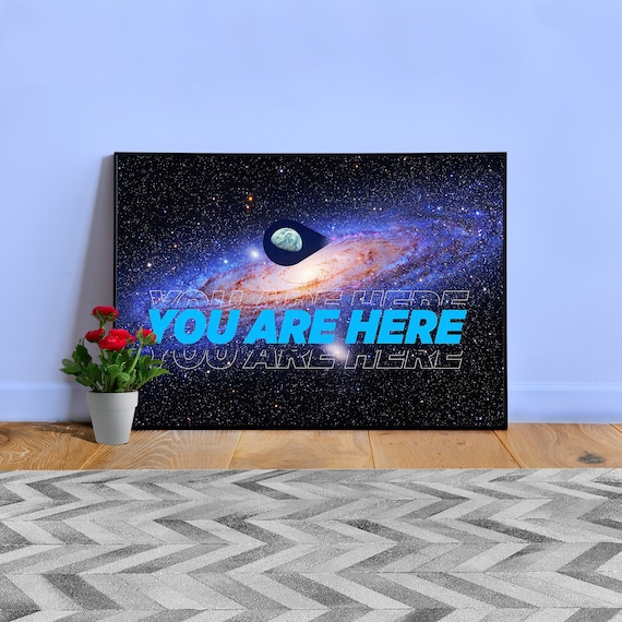 You are here: Milky Way galaxy map and Earth — space poster, science poster, galactic map, space map