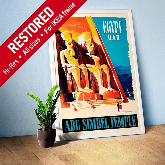 Egypt. Abu Simbel Temple, 1960 (Aswan, Pharaoh Ramesses II) — retro vintage travel poster, retro travel art, retro travel wall art