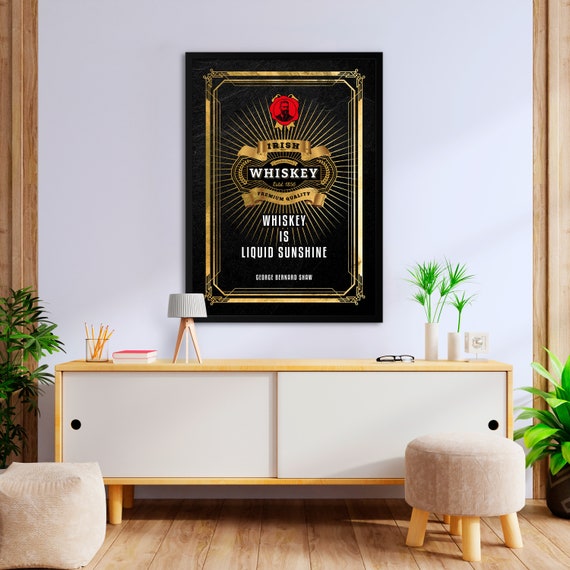 George Bernard Shaw whiskey quote poster — Whiskey gold blackboard art deco poster with quote, vintage gold art print, kitchen wall decor
