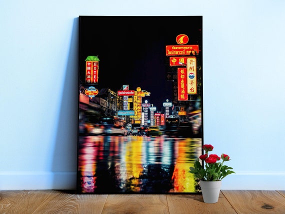 Neon night city: Thailand (synthwave/vaporwave/retrowave/cyberpunk) — aesthetic poster, neon poster