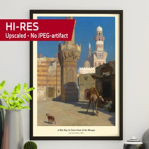Día caluroso en El Cairo – Vista frontal de una mezquita, década de 1870 • Jean-Léon Gérôme, Escena de una mezquita en El Cairo, Escena de la vida islámica, Vida cotidiana árabe, Obras de arte orientalistas