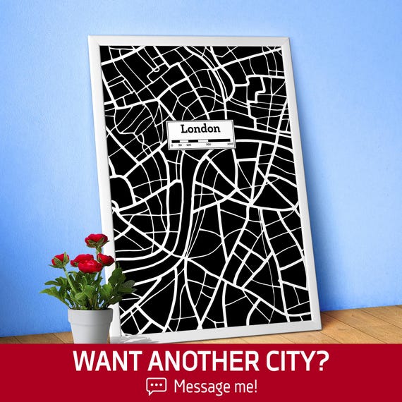 London, UK, Hand Drawn City Map Poster — Black White Modern Urban Art, Print for Travel Lovers and Minimalist Wall Decor, Black city poster