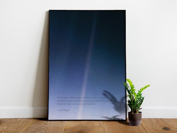 Pale Blue Dot. Voyager 1 (2020 revision). Carl Sagan quote at bottom ෴ — Space poster. Science poster, photo poster