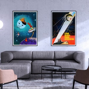Sputnik 1, 1957, USSR — Soviet vintage space poster, propaganda poster, soviet space, retro soviet art