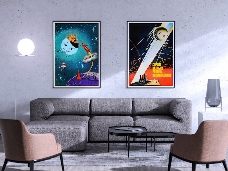 Sputnik 1, 1957, USSR — Soviet vintage space poster, propaganda poster, soviet space, retro soviet art
