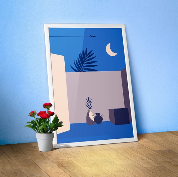 Boho travel poster Egypt Morocco night 3 – Moon wall art, minimalist boho decor, aesthetic travel print, desert night poster, jet art print