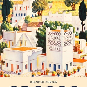 Greece, Andros, 1949 — retro vintage travel poster, retro travel art