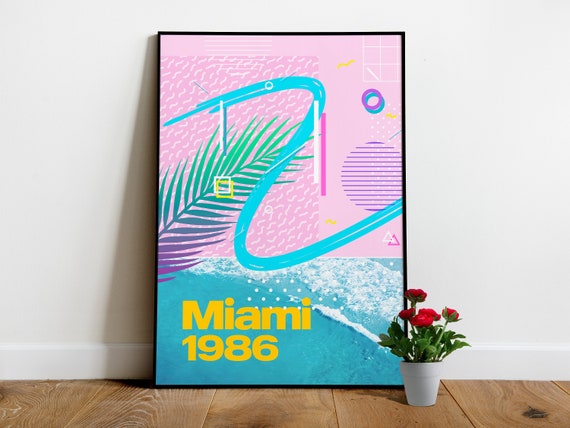 Retrowave poster: Miami 1986 [retrowave/vaporwave/synthwave] — aesthetic poster, retrowave art print, neon poster, 80s poster