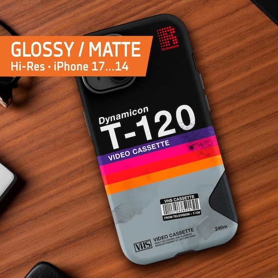VHS cassette case ◾ T-120 [retrowave/vaporwave] — Tough Case for iPhone 17/16/15/14/13 (Glossy/Matte). 80s iPhone case. Retro phone case