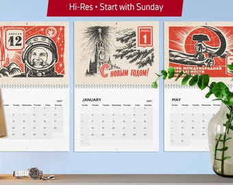 2027 Soviet calendar. Very rare – USSR Retro wall decor | Vintage Propaganda Art 1950s