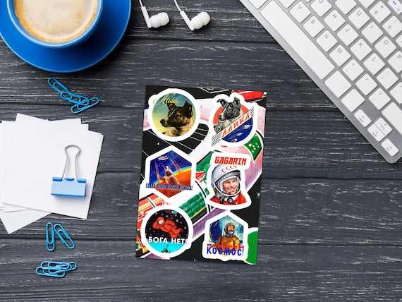 Soviet vintage space stickers/Laika stickers/Gagarin stickers — Space sticker, sticker pack, vinyl sticker, phone sticker, laptop stickers