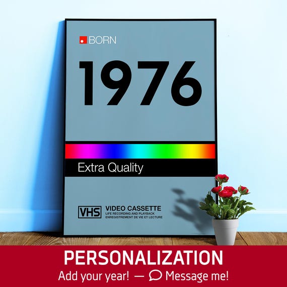 VHS cover 1970s, retrowave poster — Personalized gift 1976 art print. Retrowave 1980s cassette cover, Wall decor with custom year Gift 1970s