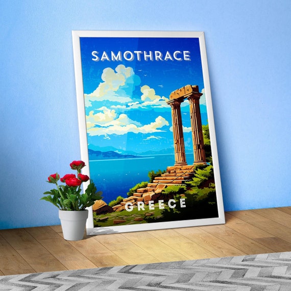 Greece, Samothrace — Retro travel minimalist poster, retro travel art, retro travel wall art, vector art