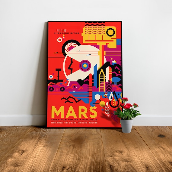 Mars: Multiple Tours Available! — Retro space poster, 1950s retro space travel print, Vintage sci-fi 1960s, Propaganda space tours