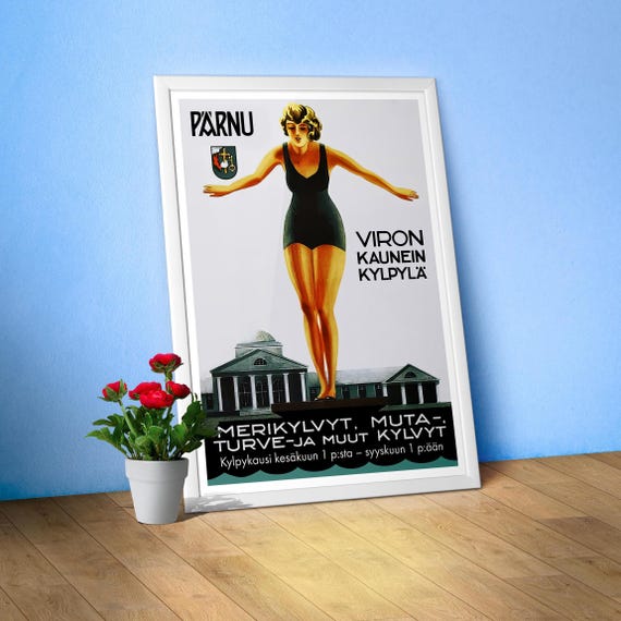 Estonia poster - Parnu/Pärnu, Viron Kaunein Kylpylä, Estonia, 1931 — Retro travel poster, vintage travel art print, 1930s wall decor