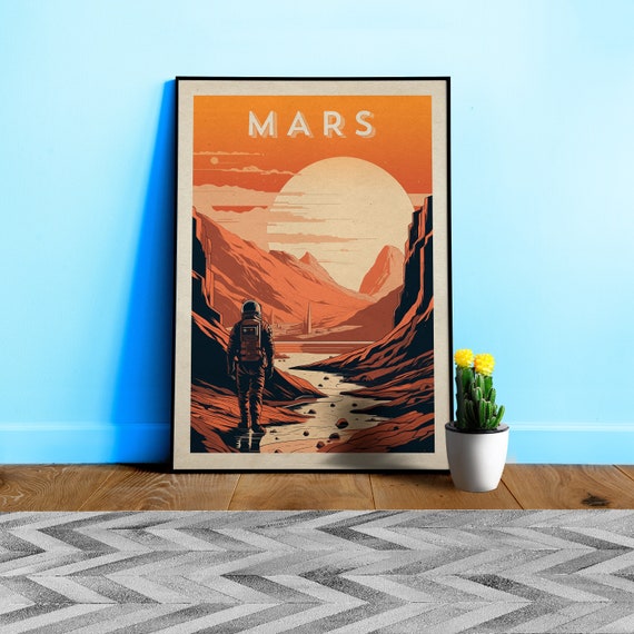 Mars, colony, astronaut — Vintage space poster, retro space art, propaganda poster, retrofuturism, retro sci-fi