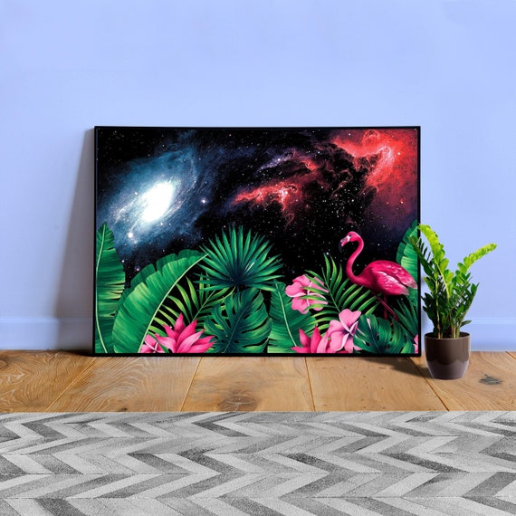 Tropical Synthwave Space Garden #15: Flamingo — space poster, tropical poster, synthwave neon poster, abstract poster