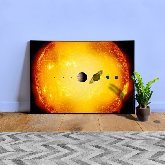 Solar System to scale, chart — science poster, space art poster, science gifts, nerdy gifts, NASA poster infographics