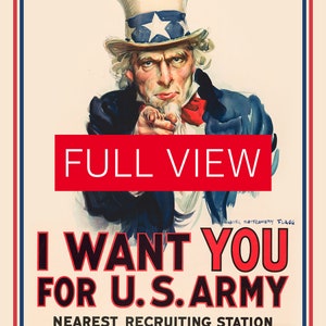 I want you for U.S. Army Uncle Sam. USA, WW1, 1917 vintage poster, retro print, propaganda poster, quote wall art, inspirational print image 3