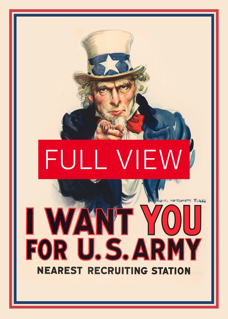 I want you for U.S. Army Uncle Sam. USA, WW1, 1917 vintage poster, retro print, propaganda poster, quote wall art, inspirational print image 3