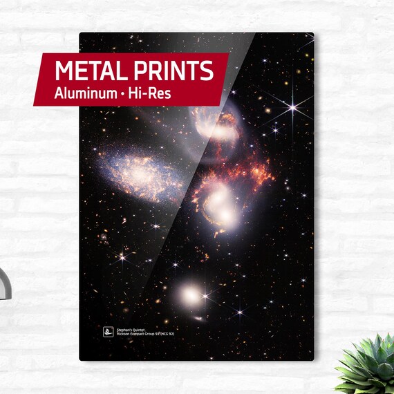 Metal print — Stephan’s Quintet, Hickson Compact Group 92, HCG 92 (James Webb telescope/JWST) — Space poster, Science metal wall art, gift