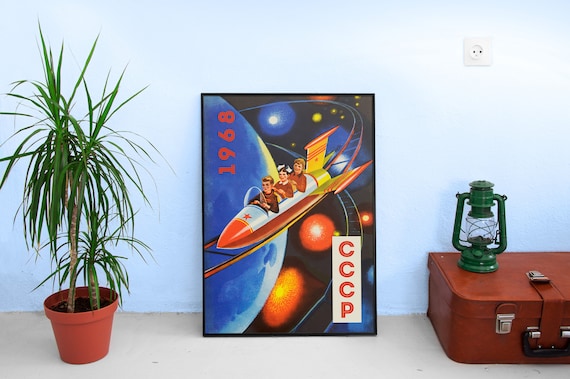 USSR, 1968 — Soviet vintage retrofuturism/space poster, soviet poster, propaganda poster, soviet retro space, space wall art