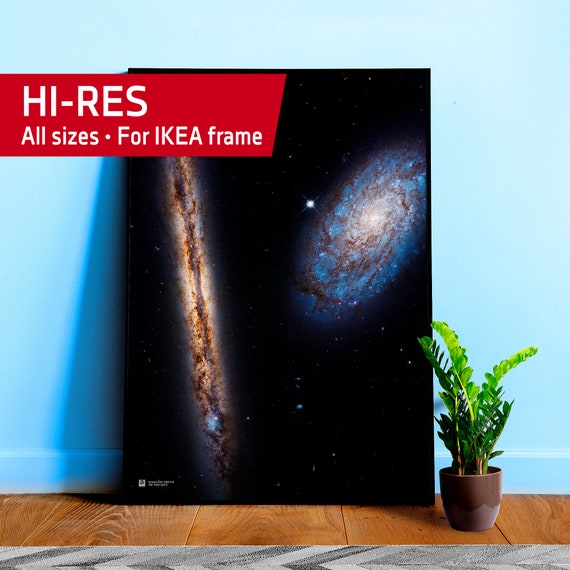 Galaxies NGC 4302 and NGC 4298 — NASA Hubble Space Telescope — space poster, science poster, space photo, abstract poster