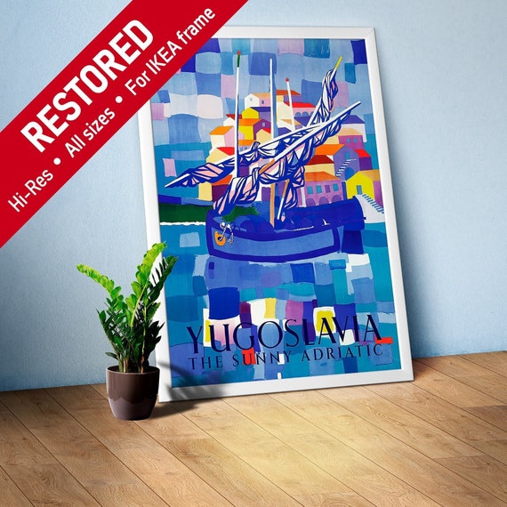 Yugoslavia. The sunny Adriatic (English version, 1953) — retro vintage travel poster, retro travel art, retro travel wall art