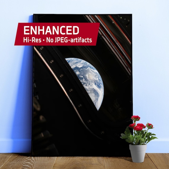Our Earth: NASA Artemis II (Hi-Res photo) — Space poster. Science photo art print with the Earth in the porthole, nerdy gift for him