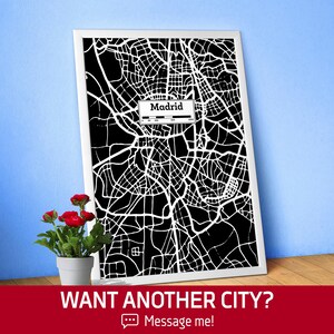 Madrid Spanien, handgezeichnetes Stadtplan-Poster - Schwarz-weiße moderne urbane Kunst, Druck für Reiseliebhaber und minimalistische Wanddekoration, schwarzes Stadtplakat