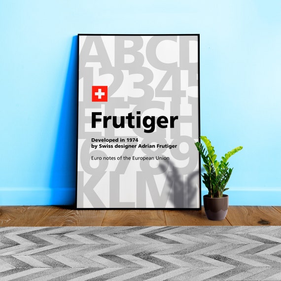 Frutiger font, 1974 — design typography poster, abstract print, aesthetic art poster, modern poster, typography wall decor, 1950s poster