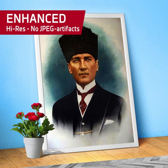 Mustafa Kemal Atatürk photo poster, 1920s — Turkey poster. Turkey history art, Ataturk portrait, Patriotic Home Decor, watercolor paint