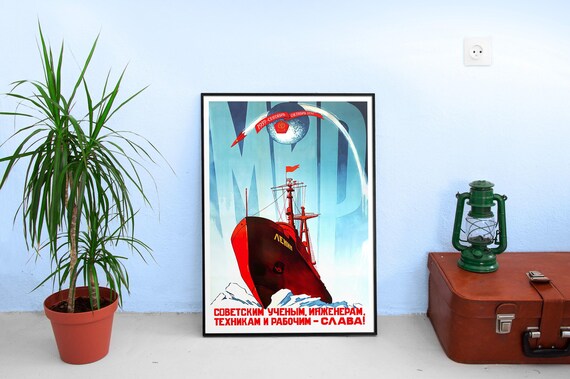 Soviet science, USSR 1959 — Soviet retro poster, science poster, soviet vintage art, soviet propaganda, propaganda poster