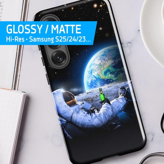Astronaut on the Moon with Beer Samsung Cover — Tough Case for Samsung (Glossy/Matte), Cool Galaxy Gift for Him, Funny Space Case, Cover