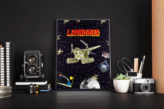 Lunokhod: Gagarin space art [Sovietwave] — Soviet vintage space poster, propaganda poster, Soviet space