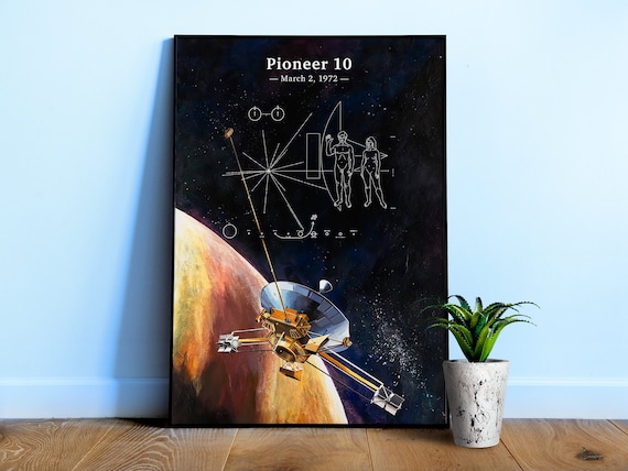 Pioneer 10 NASA Jupiter plaque — Space poster, science poster, space wall decor, space art